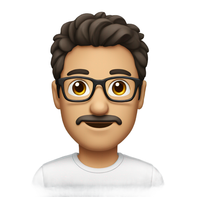 genmoji：深棕色头发后退、胡茬斑驳、戴眼镜、鼻旁有痣的男人