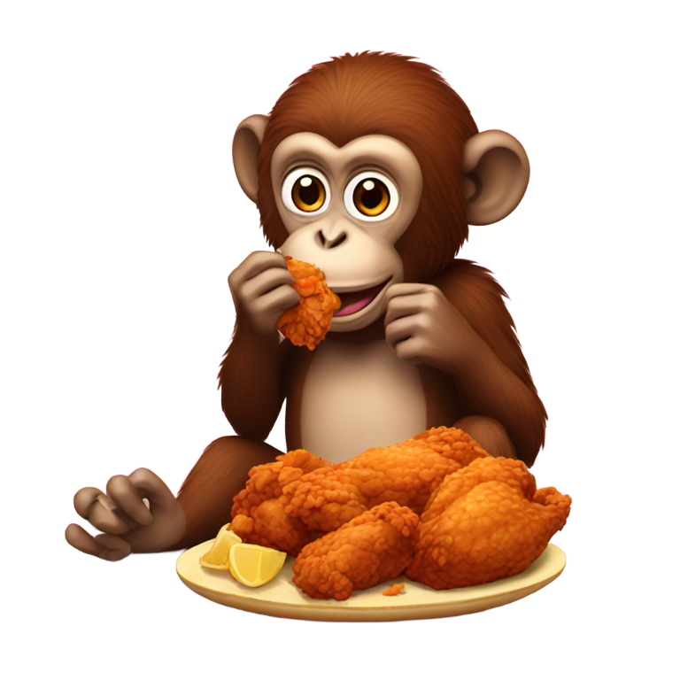絵文字：サルがフライドチキンを食べる