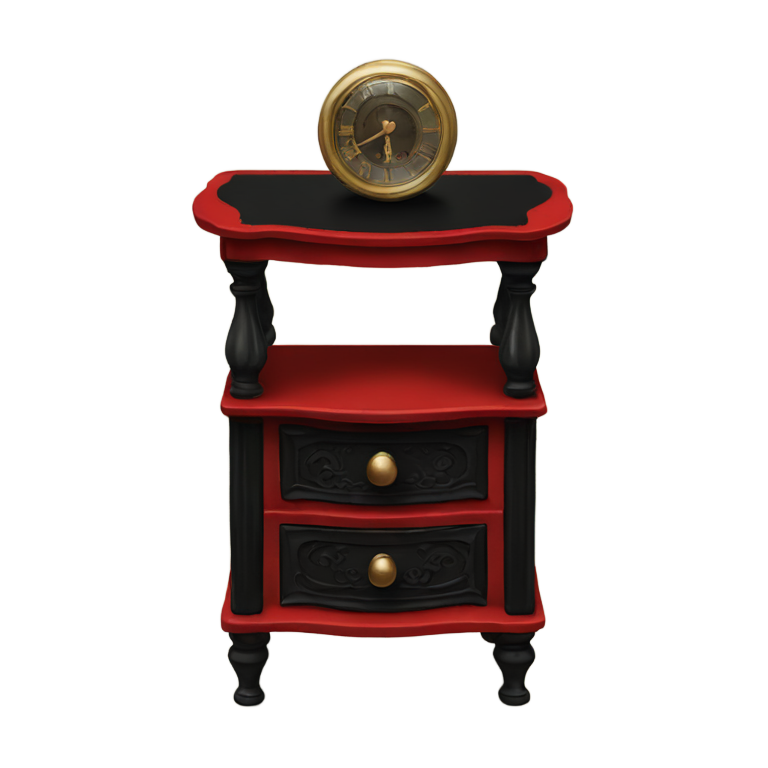 genmoji: red and black gothic vintage night stand
