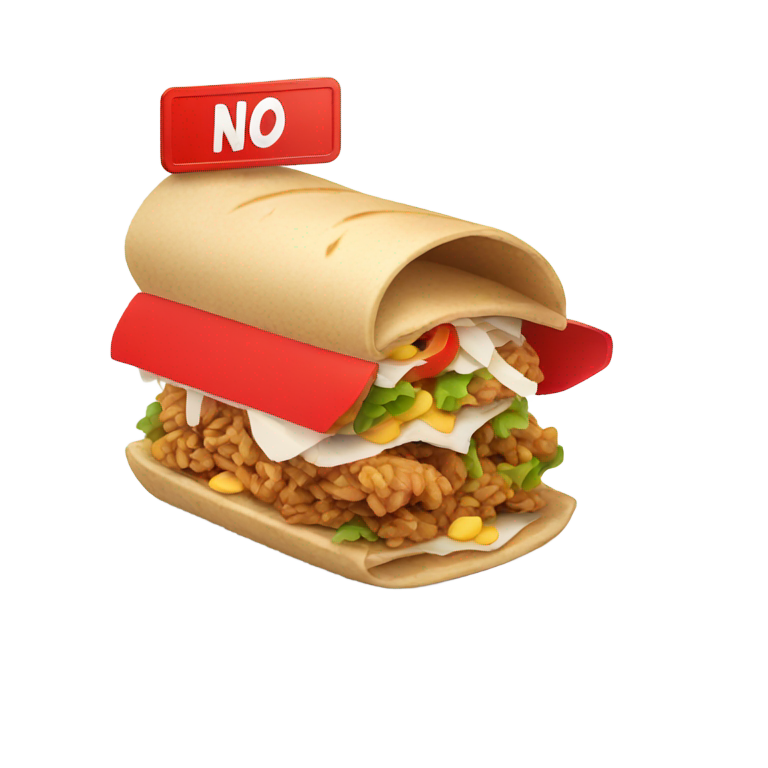 genmoji : Shawarma inside a red 'no' sign, minimalist style, flat design, white background, realistic details.