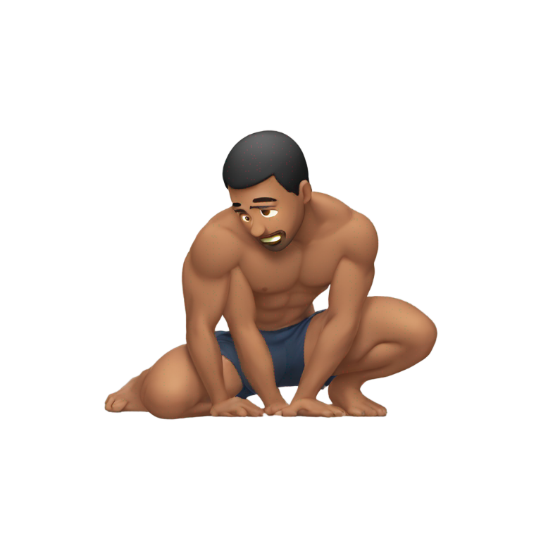 genmoji : Homme rampant torse nu sur les mains et les genoux