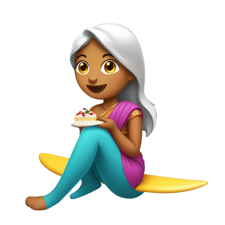 genmoji：印度女子边吃蛋糕边冲浪