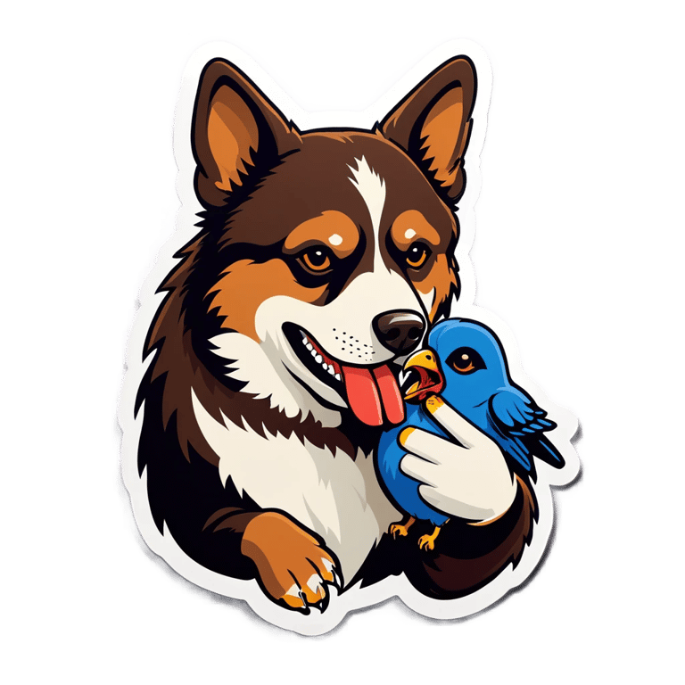 genmoji : Chien tenant un oiseau mort dans sa gueule