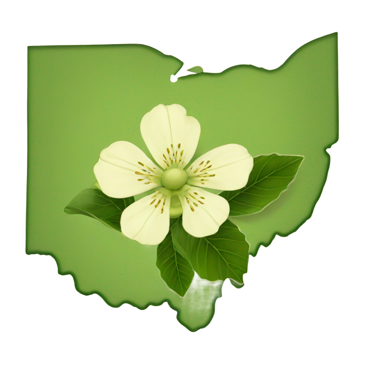genmoji : Carte verte de l'Ohio avec une grande fleur de marronnier