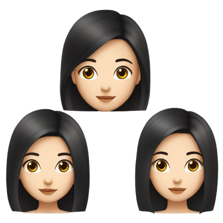 genmoji : Fille asiatique à la peau claire, cheveux longs et noirs très lisses, yeux marron foncé, maquillage naturel.