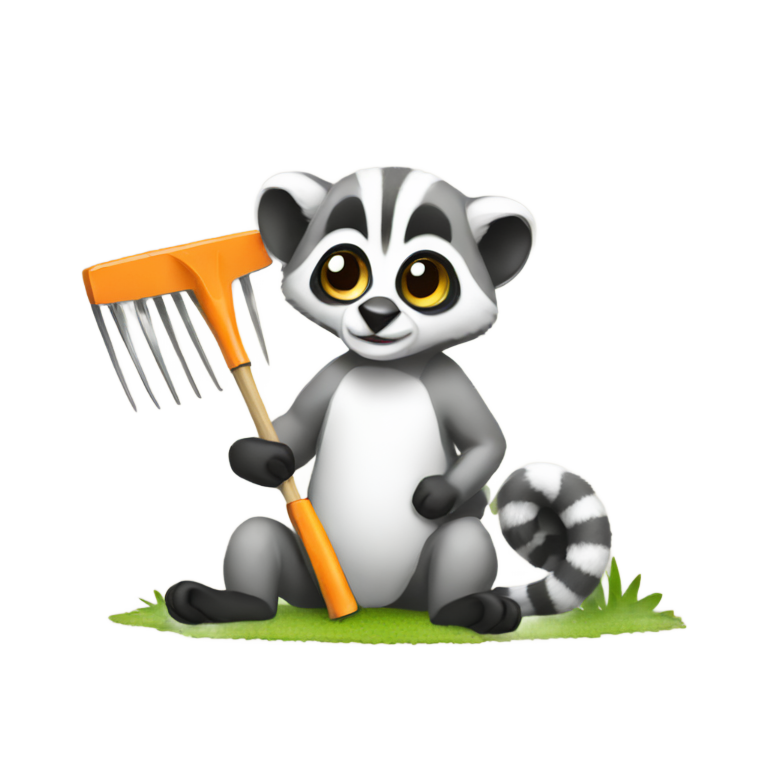 genmoji: Lemur doing yardwork