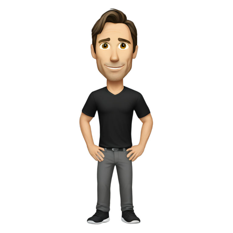 genmoji : Steve Nash portant une chemise et un pantalon noirs, rentrés.