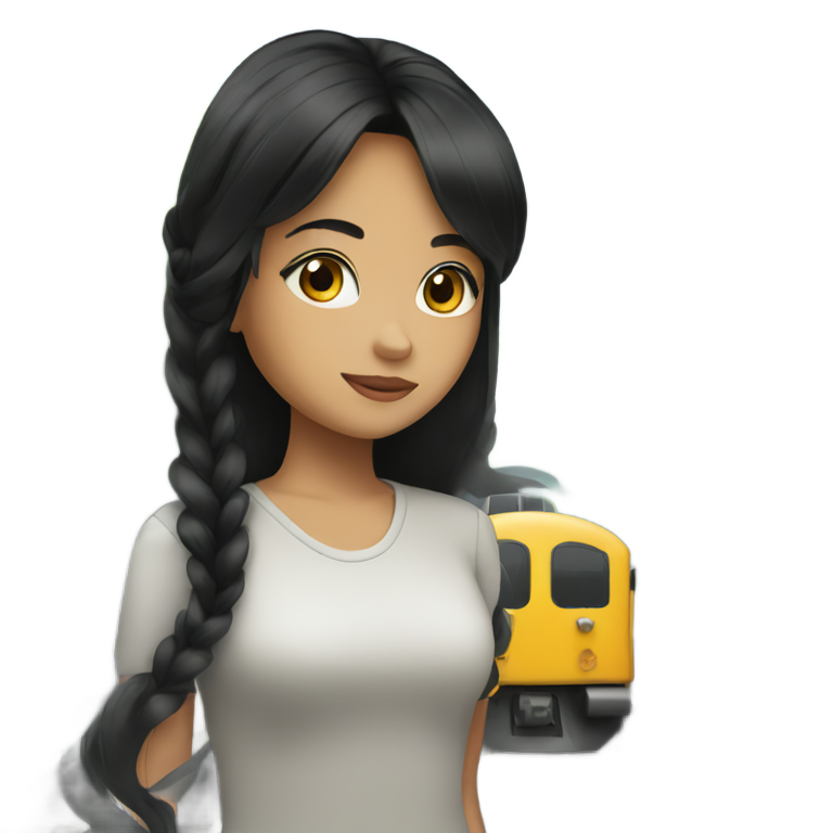 genmoji: Girl with black hair with train behind her
