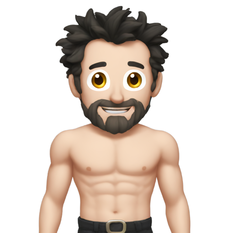 genmoji : Tom Kenny torse nu, pantalon noir