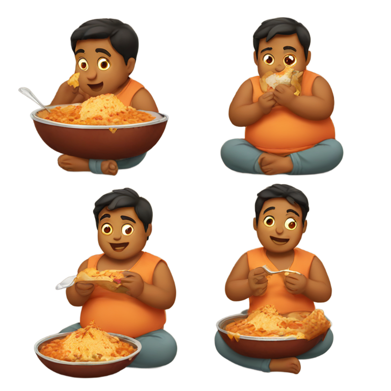 絵文字：バター・チキンを食べる太ったインドの少年