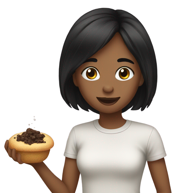 genmoji : Mon cousin aux cheveux noirs mangeant des excréments