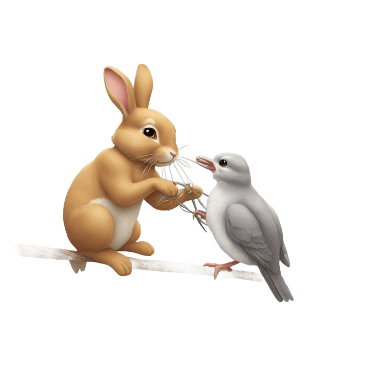 genmoji : A rabbit tying up a bird