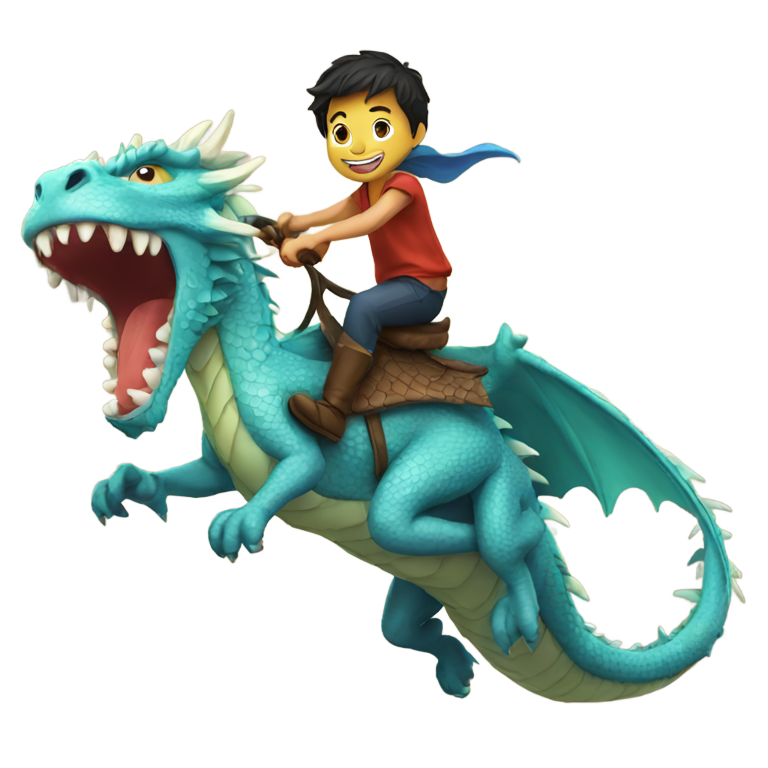 genmoji: boy riding a dragon