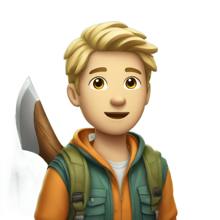 genmoji : Beau jeune homme blanc en tenue de camping avec une hache dans sa poche.