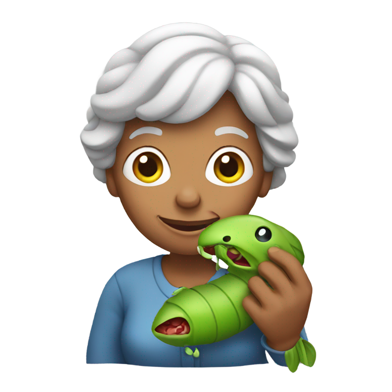 genmoji : Grand-mère tenant un ver