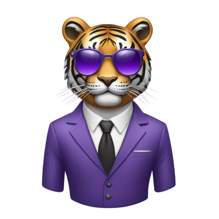 genmoji：一只穿着西装戴着墨镜，看起来像老板的紫色老虎