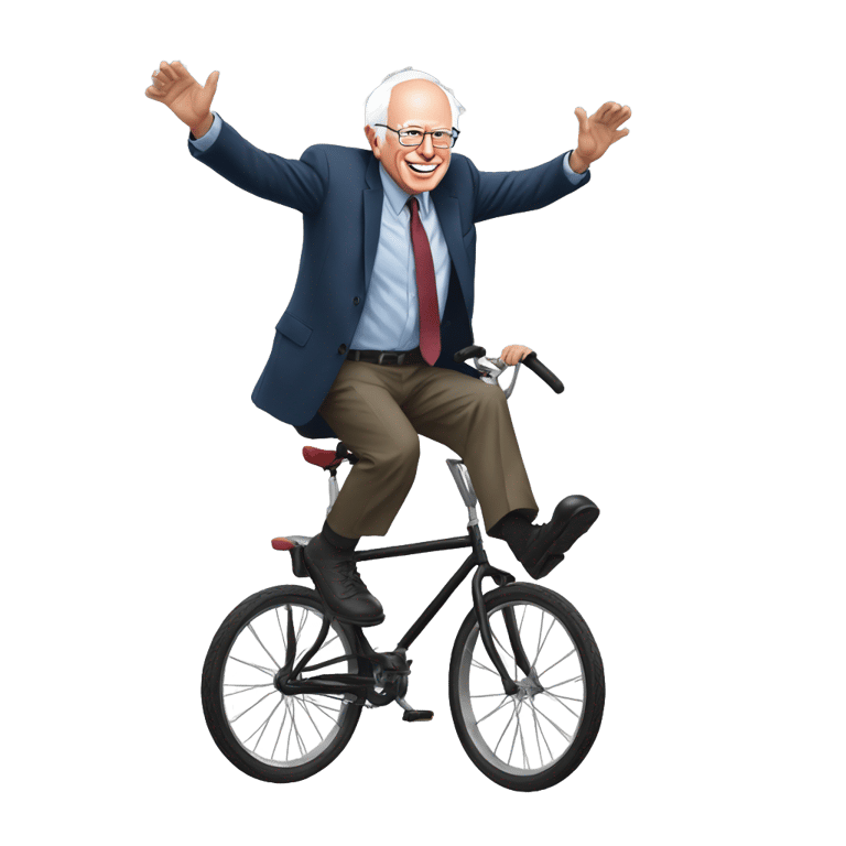 genmoji: senator bernie sanders riding a unicycle to a 7/11