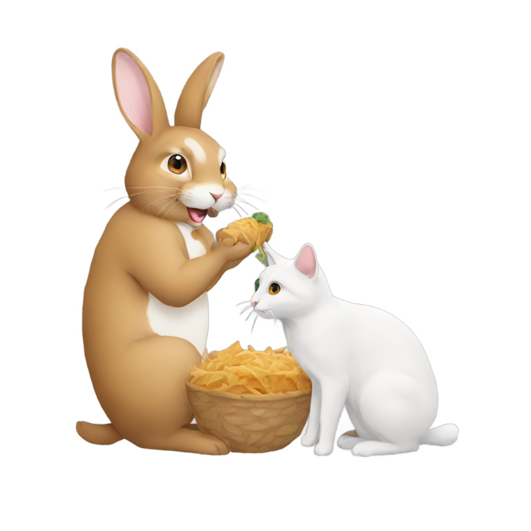 genmoji: lapin eating a cat