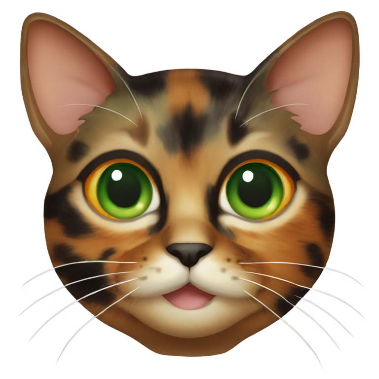 genmoji：玳瑁猫，绿眼睛，脸中间有橙色斑块。
