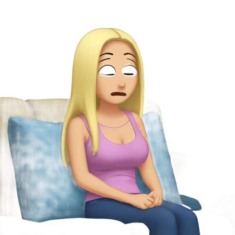genmoji：美国爸爸中的弗朗辛·史密斯在沙发上哭泣