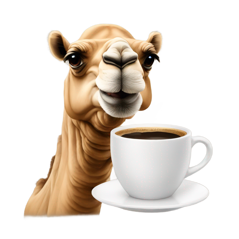 genmoji: Camel with a coffee