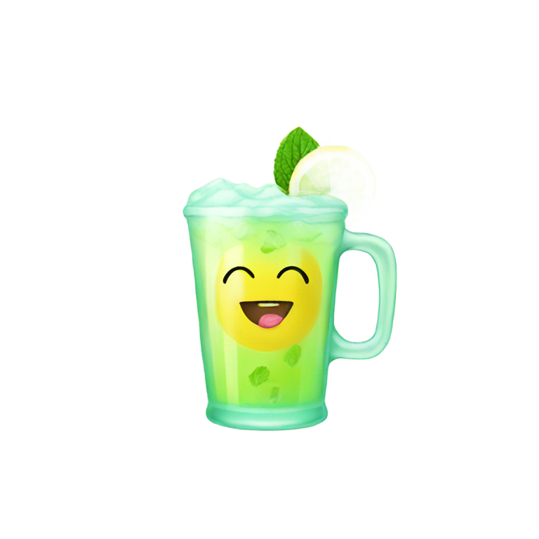 genmoji：Yellow smiley face drinking mint lemonade