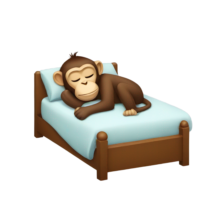 genmoji：一只猴子在床上睡觉，手里拿着手机。