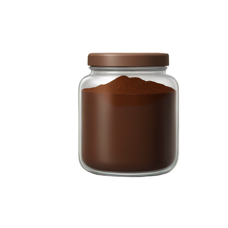 genmoji: A clear glass jar filled with fine brown cocoa powder, visible through the glass.