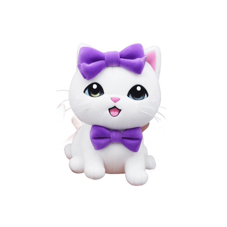 genmoji：小紫色蝴蝶结软绒玩偶猫