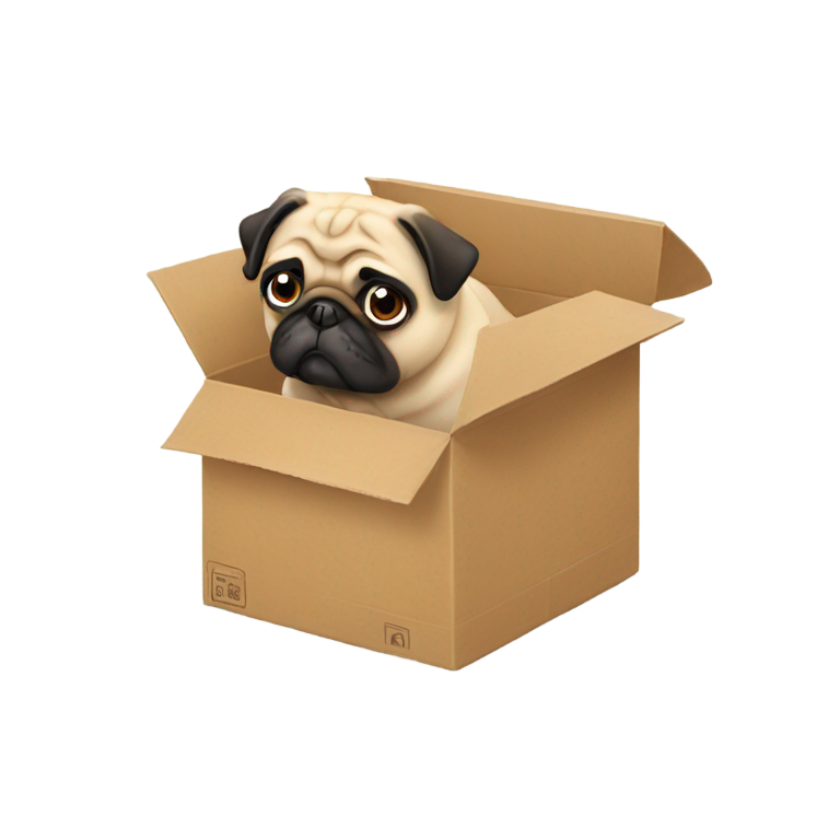 genmoji：盒子里的悲伤小 pug