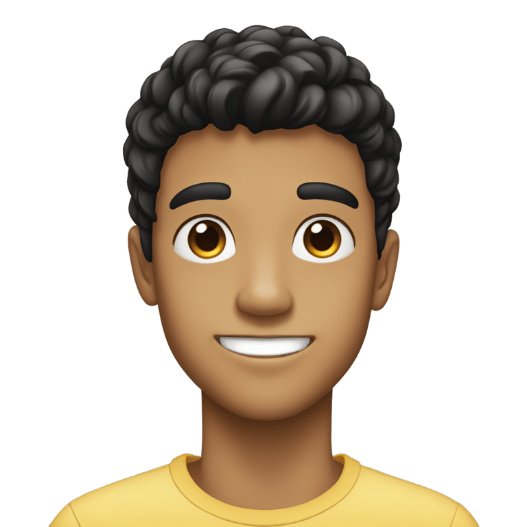 genmoji：黑发短发，深棕色眼睛，浅棕色皮肤，白牙，带着 smirk 的青少年男生