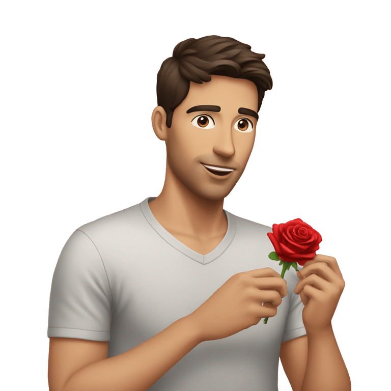 genmoji：一个棕发男子在吃玫瑰