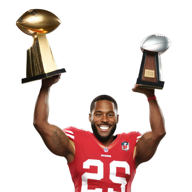 genmoji: 49ers player lifting the Super Bowl trophy