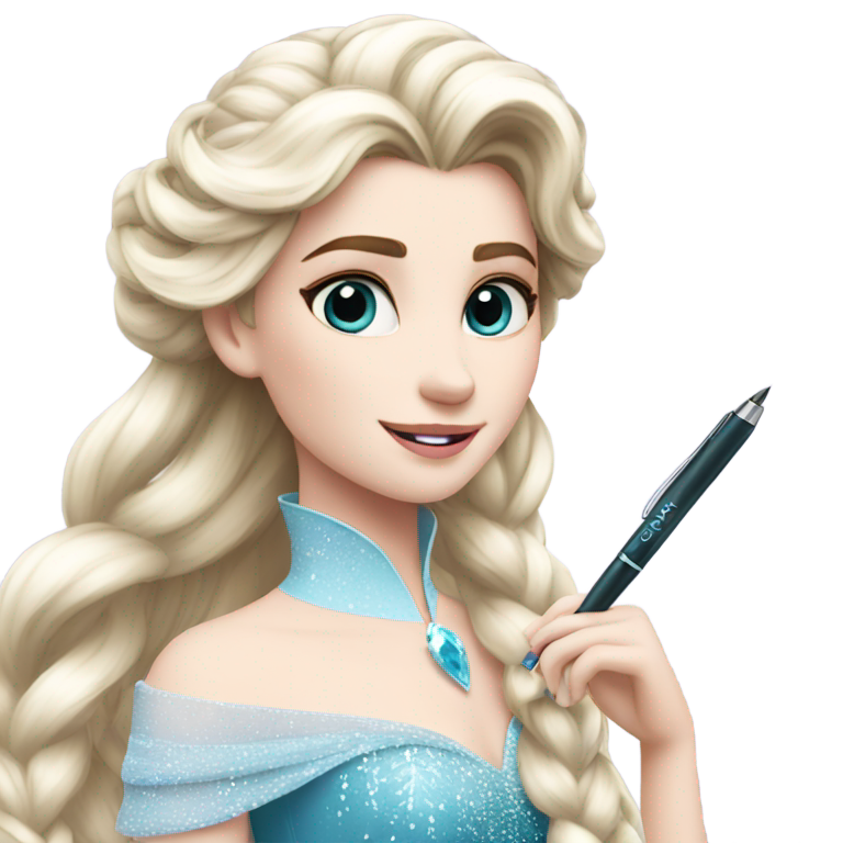 genmoji：A elsa with  long hairs with magical pen