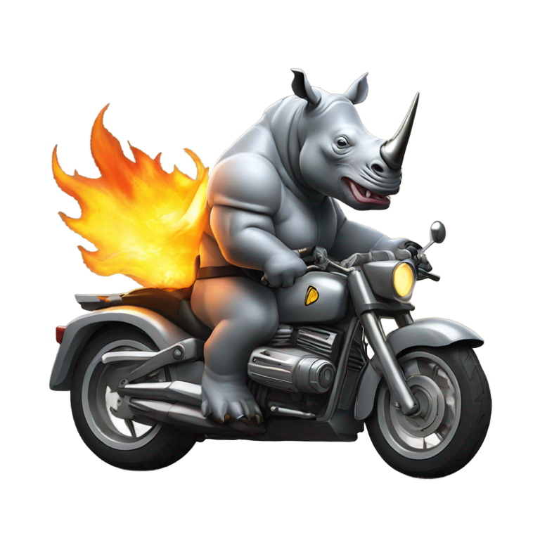 絵文字：怒りのサイがバイクに乗って火炎放射器を使う