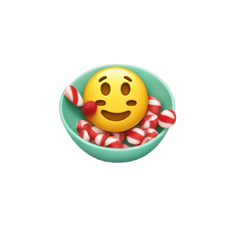 genmoji：Yellow smiley face eating a peppermint candy piece