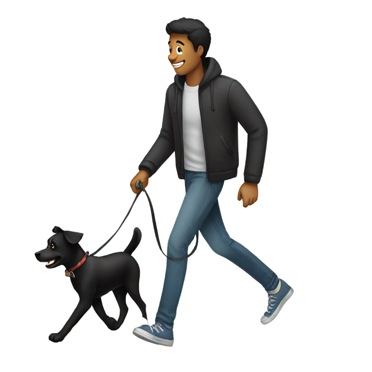 絵文字：黒い犬を散歩させる