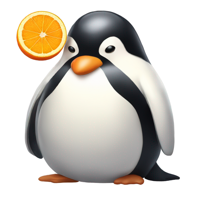 genmoji : Pingouin obèse tuant un petit singe toxique à fluide orange