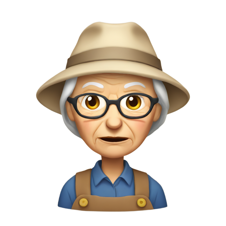 genmoji : Vieille fermière grincheuse et imposante, encore plus en colère