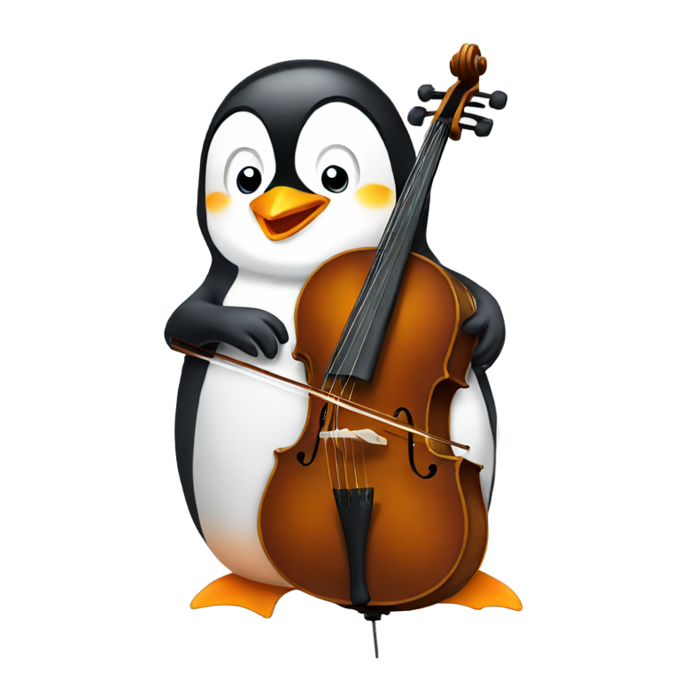絵文字：ペンギンがチェロを弾く