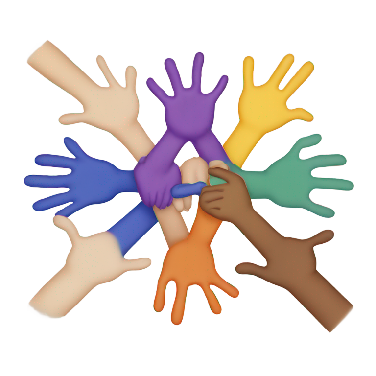 prompt: six hands of the color of different races gathered on top of each other in the shape of a cross