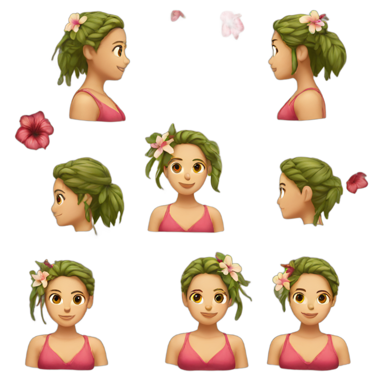 genmoji : Fille avec un hibiscus dans les cheveux