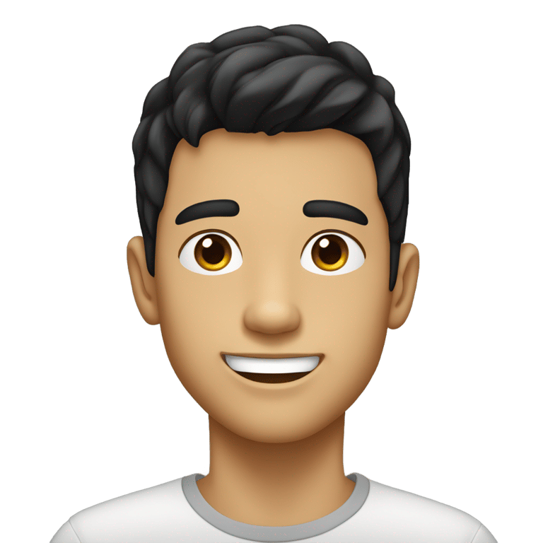 genmoji：短黑发，深棕色眼睛，晒黑的皮肤，白牙，带着 smirk 的少年男性