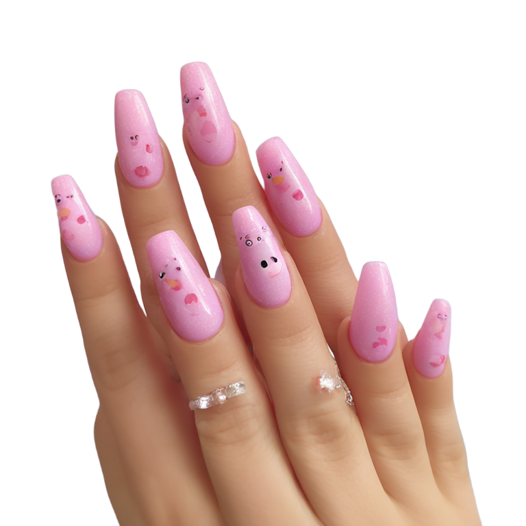 genmoji: peppa pig acrylic nails with 5 fingers