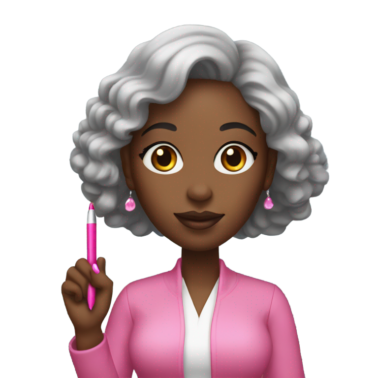 genmoji：black woman with white nails hand writing with a pink fancy pen