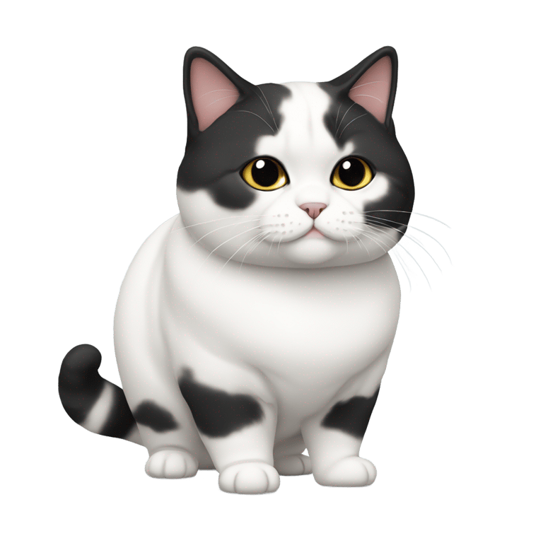 genmoji : Gros chat munchkin à poil blanc et noir tacheté