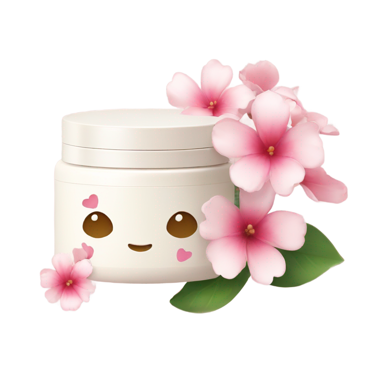 genmoji：a small box of Korean beauty cream. JUST TEXT AND FLOWERS AND KOREAN TEXT