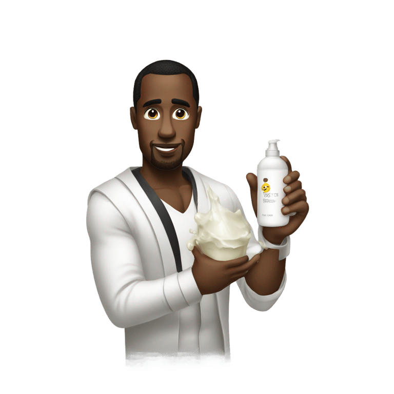 genmoji：P Diddy 拿着润肤露瓶子