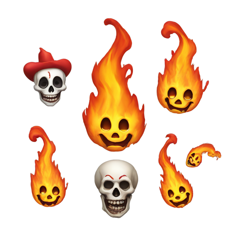 絵文字：クラウン + 炎 + 髑髏 + 竜巻
