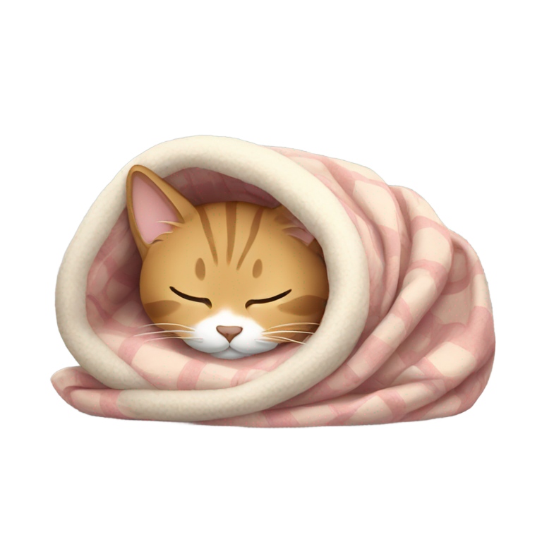 genmoji: cat sleeping wrapped in a blanket